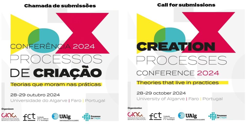 Cartaz em português e em inglês da Conferência Internacional Processos de Criação - Universidade do Algarve, Portugal
